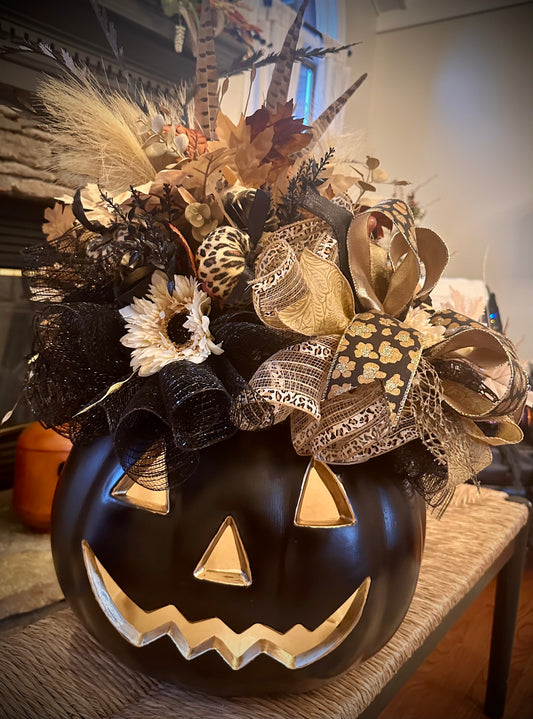Blacka and Gold Pumpkin Arrangement