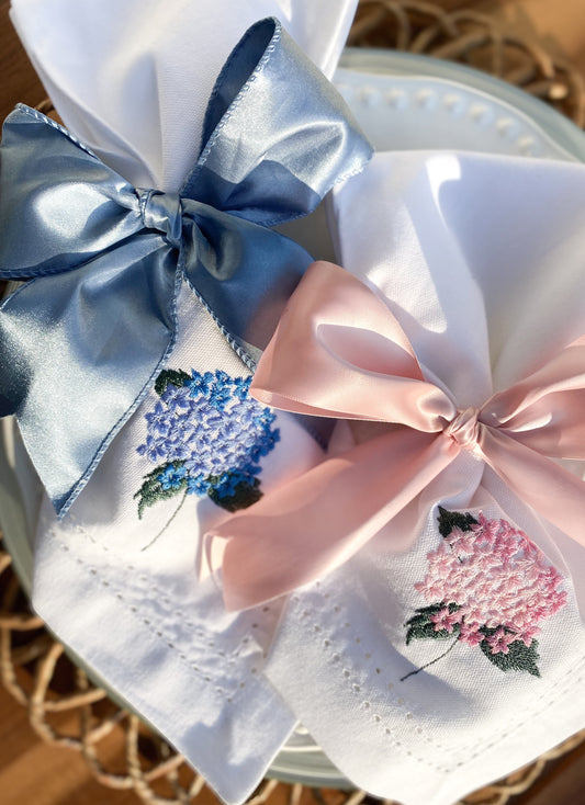 Hydrangea Embroidered Dinner Napkins