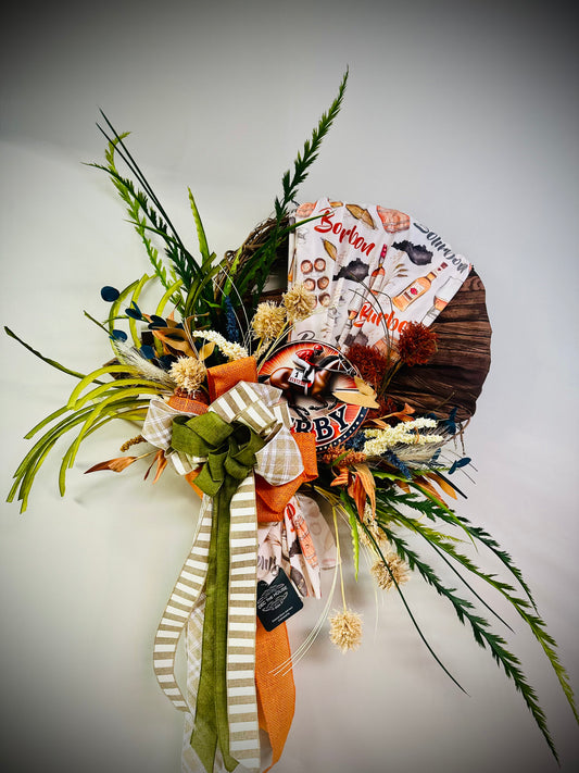Bourbon and Derby Wreath Wrapped in Fabric