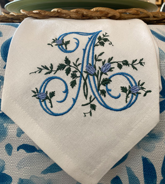Vine Script Embroridered Dinner Napkin